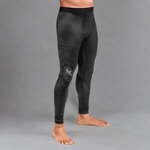 Hayabusa MMA Compression Leggings Mens L Black Geo Jiu Jitsu Spats Stretch Tight